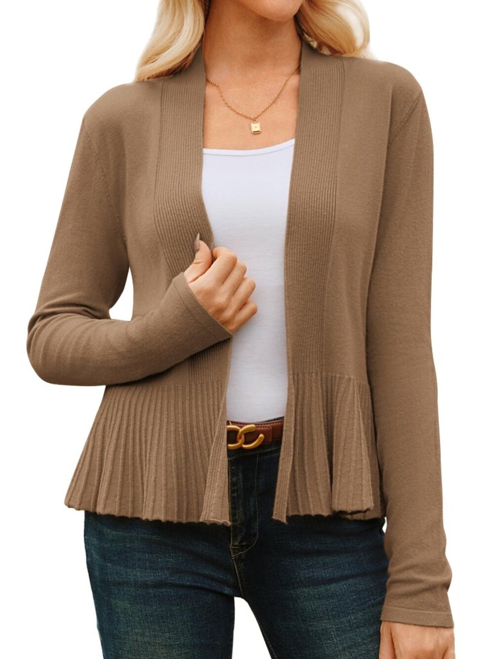 Women's Lightweight Peplum Cardigan Sweaters Open Front Cropped Cardigan - LARGE